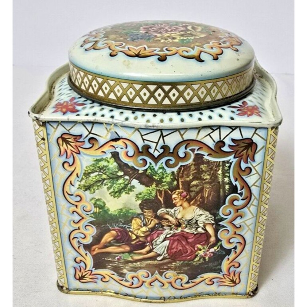 Vintage Daher Biscuit Tin Romance In The Forest Scene 4 1/2" - Picture 9 of 16